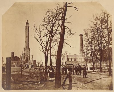 Stereograph view of the Chicago Waterworks after the Chicago Fire, 1871 by American Photographer